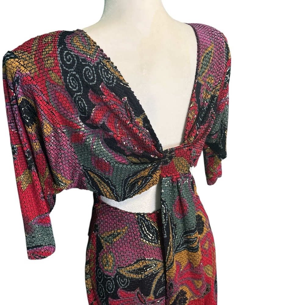Vintage Janine Metallic Floral Mini Dress ✨ - Picture 6 of 9
